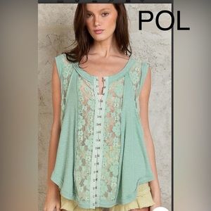 POL Green Asymmetrical Flutter Sleeve Blouse